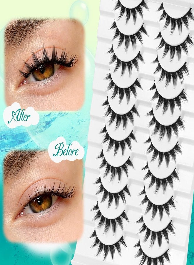 Fyonas Lashes Manga False Eyelashes 9-12mm Anime Lashes Strips C Curl Cosplay Fake Eyelashes 10 Pairs Thick Spiky Faux Mink Lashes Natural Look (FM02) - Image 5
